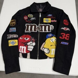 JH Design M&Ms NASCAR Racing Jacket womans cropped Cotton Twill Embroidered